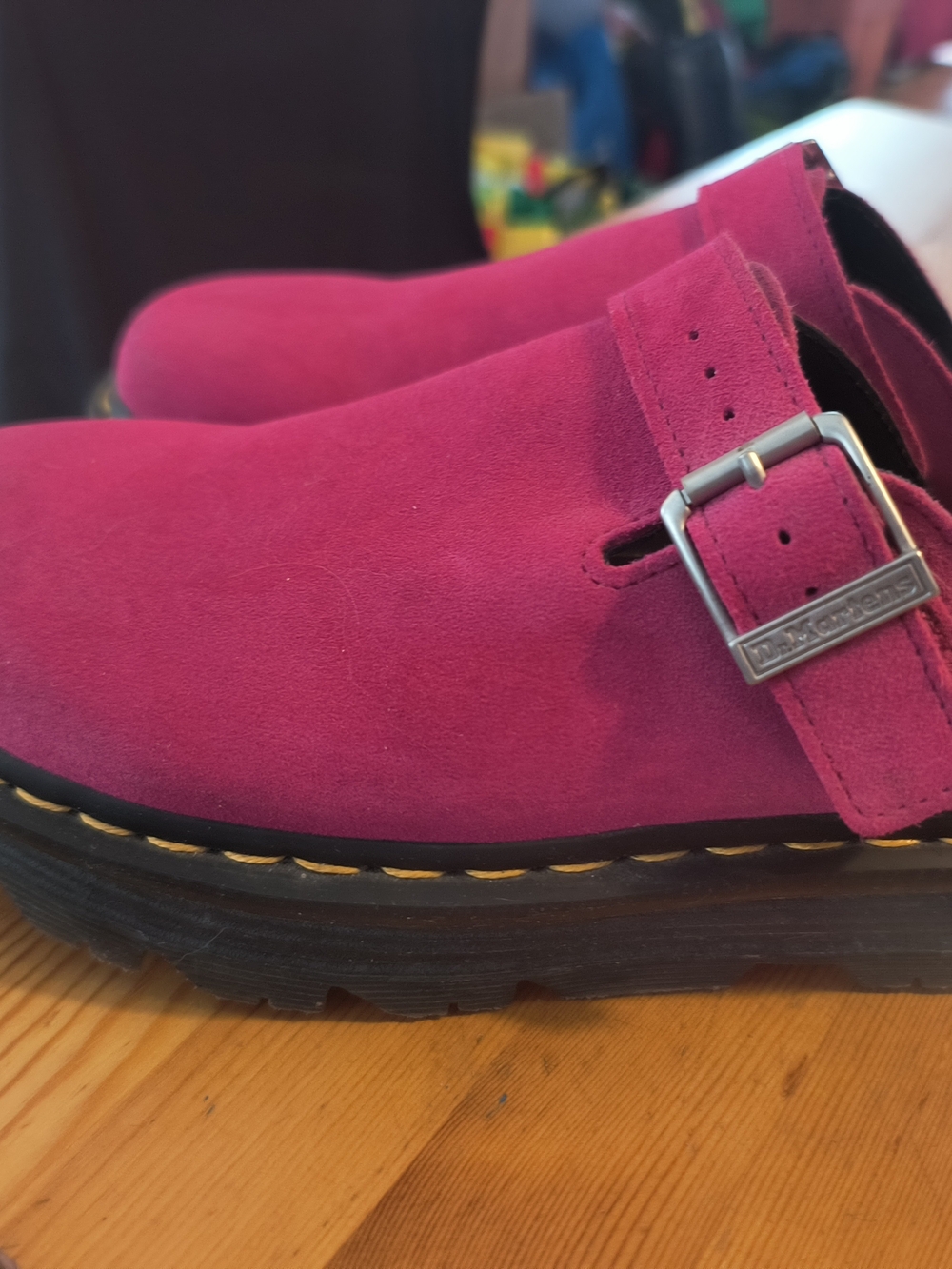 Dr. Martens Women's Fuchsia Suede Buckle Clog
